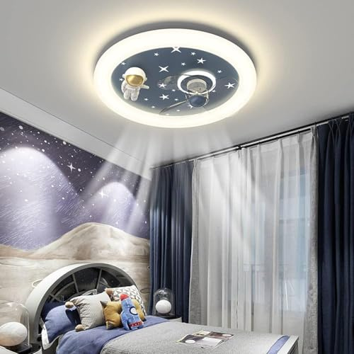 BFFGKGL Vintage Schoolhouse Children's Room Led Ceiling Lamp Modern Light Luxury Cartoon Astronaut Kid's Room Ceiling Fans With Lights Bedroom Ceiling Fan Lamp For Boys Girls Room Ventilator Lamp