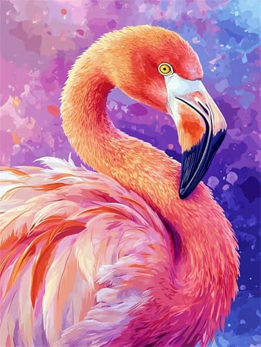Malen Nach Zahlen Erwachsene Flamingo Malen Nach Zahlen Vogel Paint by Numbers Anfänger kinder,DIY Handgemalt Ölgemälde Leinwand Kits mit Acrylfarben Bastelset,Home Deko,Frauen Geschenk 80x110cm