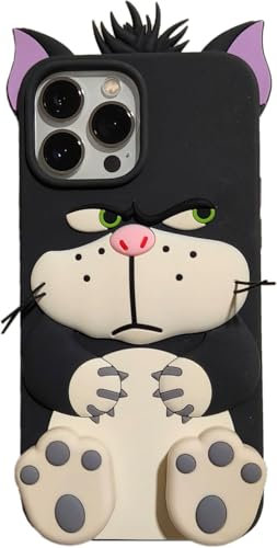 Compatible with iPhone 16 Pro Case for Kids 3D Cartoon Soft Silicone Cover, |Cute Claw Kickstand| Animal Character Funny Shockproof Rubber Protective Shell Case Naughty Cats for iPhone 16 Pro
