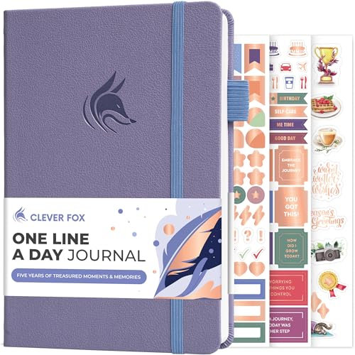 Clever Fox One Line A Day Journal – 5-Jahres-Notizbuch, Tageszeit-Kapsel-Tagebuch für Damen & Herren, Fünfjahres-Tagesplaner (Lavendel)