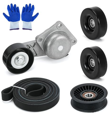38274 Serpentine Belt Drive Kit Tensioner & Idler Pulley Fits for Ford Expedition F150 F250 F350 Lincoln Navigator Mercury Mountaineer Replaces 90K-38274A 6PK2605 ACK061025
