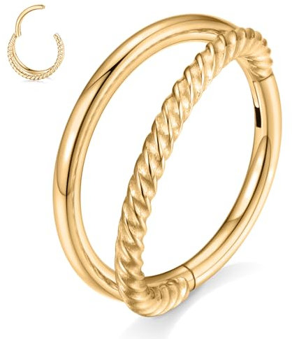 Hengkaixuan Knorpelohrringe Helix Piercing Schmuck - Chirurgenstahl Double Nose Hoop Rings 16G Conch Earring - Gold Septum Jewellery Lip Lobe Piercing 8mm