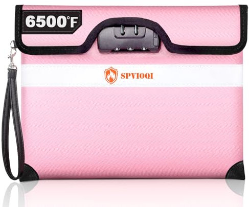 SPVIOQI Feuerfeste Dokumententasche mit Schloss, 10 Schichten wärmeisolierter Materialien, wasserabweisend, feuerfest bis 3,593°C, Reflektorstreifen, Unisex-Erwachsene, Rosa, Größe L, Formell, Tasche