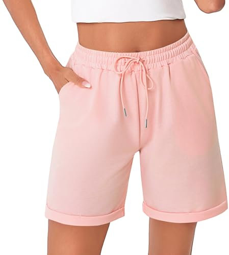 Litherday Shorts Damen Kurze Hose Damen Sporthose Kurz Baumwolle Sport Shorts Sommer Jogginghose Traininghose mit Taschen für Fitness, Running, Gym Rosa S