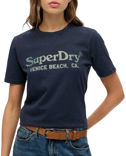 Superdry Damen Locker geschnittenes Venue Metallic T-Shirt Finster Marineblau 42
