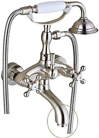 JPXXFM Robinet de Baignoire mitigeur de Bain-Douche à Double poignée avec douchette à Main, Bec pivotant, Robinet mitigeur d'évier de Baignoire, Laiton Antique B, brossé A