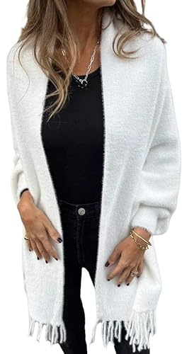 LIUYUYOUGO Etole Femme Chic Mariage Poncho Cardigan Pour Femme Mi-Long Châle Cache-Cœur Pull Manteau Élégant Flou Tricoté Cape Écharpe À Franges Avec Manches Chauve-Souris Doux Chaud Moelleux