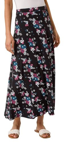 Roman Originals Jersey Skirt for Women UK - Ladies Midi Maxi Floral Animal Print Autumn Winter Swing Smart Casual Office Cocktail Party Going Out Evening Holiday Cruise - Ditsy Black - Size 10