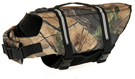 Camo-Rettungsweste for Hunde mit reflektierenden Streifen, verstellbarer Badeanzug mit hohem Auftrieb for kleine, mittelgroße und große Hunde – Sicherheitsjacke for Schwimmen, Bootfahren, Strand(Color