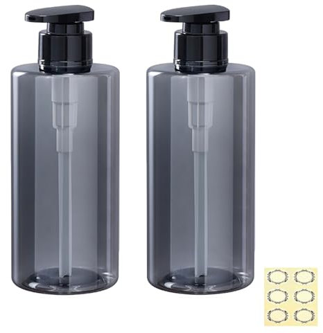 Apstaqeoo 2Pcs 500ml/17oz Empty Pump Bottle Dispensers - Refillable Plastic Shampoo Bottle Hand & Dish Soap Dispenser with pump, Lotion Shower Gel Storage Container Toiletries Liquid Dispenser (Grey)