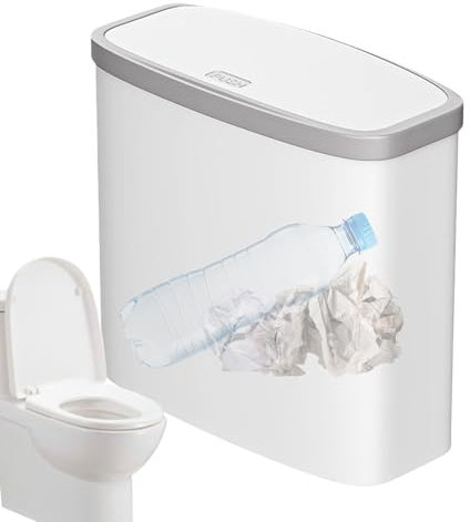 lisutupode Slim Trash Can27.5x14x27.5cm Waste Bin With Lid Bathroom Lightweight Compact Space-Saving Design For Bathroom Narrow Spaces, Kitchen