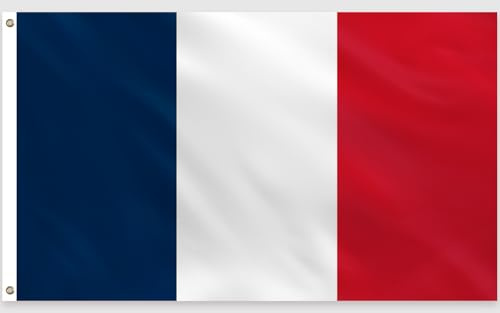 PartyYaa French Flag, 5ft x 3ft France Flag for Party Decorations, Single Side with 2 Brass Eyelets, Waterproof, for National Day, World Cup, Euro Football, Street, Indoor Outdoor Party Ornament