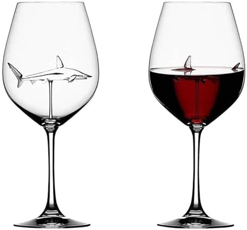 zingking 2 Stück Weingläser Rotwein Set, Haifischweingläser, Rotweingläser mit Hai innen, Kristallflöten, Kelche, Neuheit, Geschenk für Erwachsene, Zuhause, Bar, Party