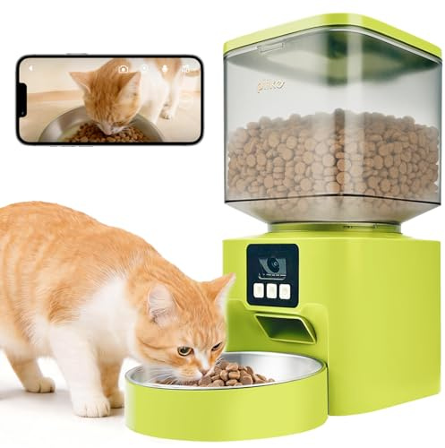 Plike Automatischer Futterspender mit Kamera & App-Steuerung - Dualband-WiFi (2.4G & 5G), Zwei-Wege-Audio, Nachtsicht, Anti-Verstau-Design, 4L Futterautomat mit Edelstahlschale für Katzen und Hunde