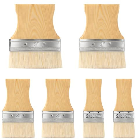 Set med 6 målarborstar, bred platt pensel, lackeringspensel, målarborst, 2/3/4/5 tum glasyrpenselset, färgpensel för trälack penselset målning, färgpensel akrylfärg möbelfärg väggfärg lackfärg