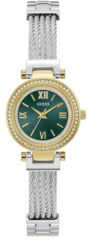 Guess MINI SOHO, Damen Armbanduhr, Quarz Analog, Edelstahl, 27mm, Edelstahlarmband, Silber, 3 bar, Zifferblattfarbe: Grün, GW1076L3