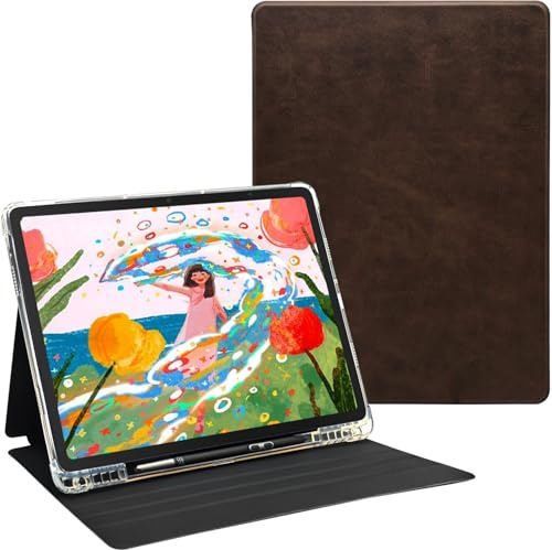 GOVTVA Case for XPPen Magic Drawing Pad 12.2 Smart Auto Sleep/Wake Ultra-Thin Transparent TPU Stand Cover with Built-in Pen Holder & Magnetic Closure (Cowhide Brown)