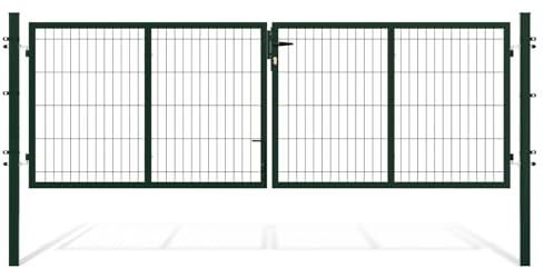 Eikuavons Doppeltor Gartentor, 300x100cm Doppelflügelig für Stabmattenzau inkl. Griff, Schloss, 3 Schlüsseln und Bodenverriegelung, Robust Gartentür, Hoftor, Zauntor, Grün