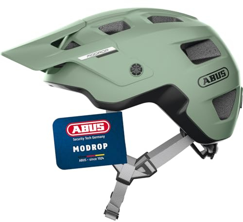 ABUS MTB-Helm MoDrop, Grün, M | In-Mold-Verfahren, Verstellsystem, Goggle-Halterung, Zopf-Öffnung
