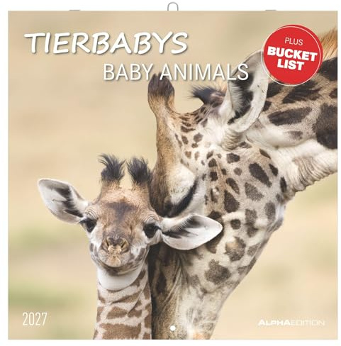Tierbabys 2027: Wandkalender 30x30 cm (30x60 cm geöffnet) mit Notizkalendarium, 12 Fotos von Tierbabys und Extra Poster