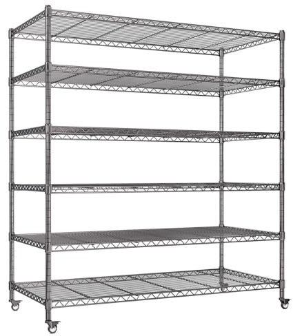 6 Ripiani Scaffale Metallo,Scaffalatura Mobile con Ruote e Piedini Regolabili,Scaffalature Verticali Adatte a Cucine, Garage e Dispense,Scaffali Garage Capacità di carico 1700 kg,118 × 46 × 204 cm