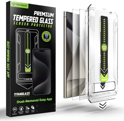 Techsuit Displayschutzfolie 2er Pack für Samsung Galaxy S24 Ultra Gehärtetes Glas mit Fingerabdruck Entsperrung Kompatibel, HD Klarheit, Stoßschutz, Oleophobe Beschichtung, TitanGlass CrystalHD