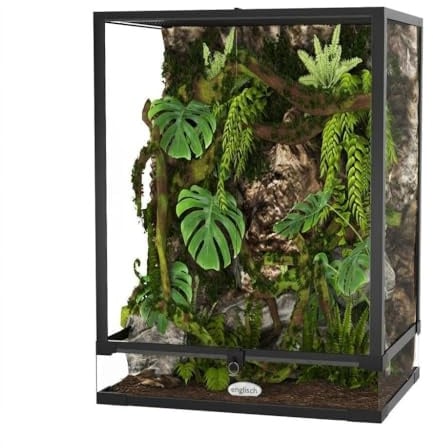 Reptilienterrarium aus Glas, Reptilien Terrarium Ausbruchsicheres Design, wasserdichte Basis, Oberlüftung, Doppel-Flügeltür, Reptilientank für Chamäleon, Bartagame, Echse, 61× 46 × 61 cm