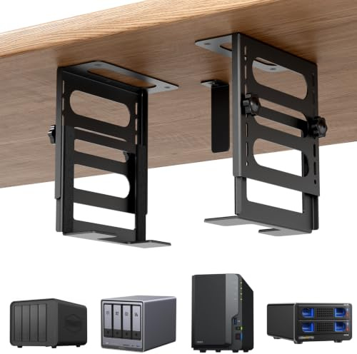 sciuU Universal Adjustable Under Desk Mount, Ceiling & Wall Bracket - Steel | Metal Holder for Devices 12.7-24.7cm Thick / 5kg, compatible with Xbox, PS5, NAS, Projector, Mini PC, TV Box, Router, Console