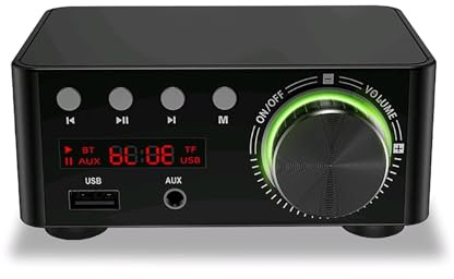 Fafeicy Mini Amplificador de Potencia de Audio Inalámbrico Bluetooth 5.0, Amplificador Hi-Fi Estéreo de 2 Canales de 100 W con Entrada USB AUX BT5.0 para Cine en Casa, Altavoces para (Black)