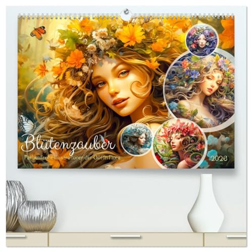 Blütenzauber - Farbenfrohe Illustrationen der Göttin Flora (hochwertiger Premium Wandkalender 2026 DIN A2 quer), Kunstdruck in Hochglanz: Botanische ... für jeden Monat. (CALVENDO Menschen)