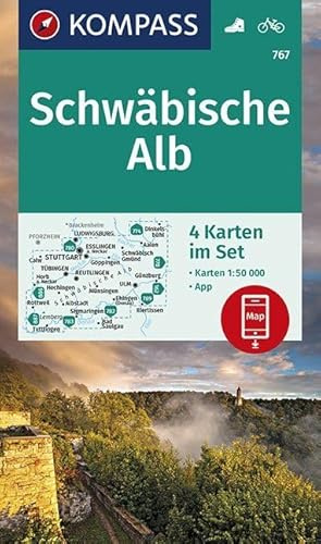 KOMPASS Wanderkarte Schwäbische Alb: 4 Wanderkarten 1:50000 im Set inklusive Karte zur offline Verwendung in der KOMPASS-App. Fahrradfahren. (KOMPASS-Wanderkarten, Band 767)