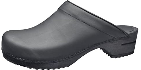 Sanita Christian offener Clog | Original handgemacht | Leder-Holzclogs für Männer | Schwarz | EU 42