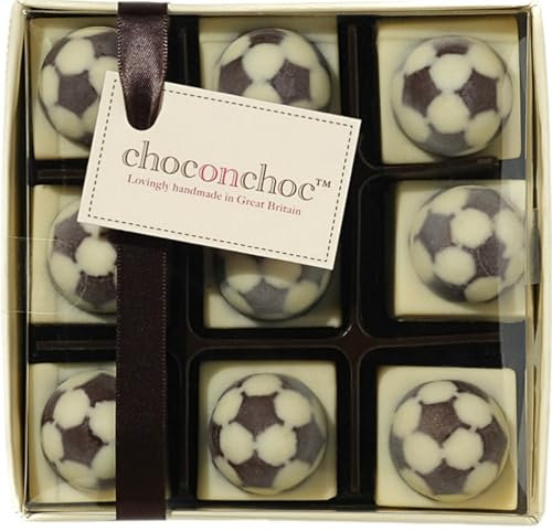 Choc On Choc - Chocolate Footballs Gift Set - 9 Handmade Belgian Dark & White Chocolate Footballs - Perfect for Football Fans & Halftime Treats (115g)