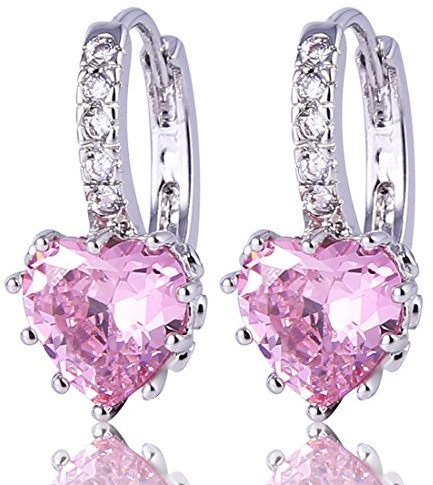 Gulicx Boucles d'oreilles Créole Argent Fin 925 Avec Cristal Coeur Rose en Swarovski Elements Pour Femme