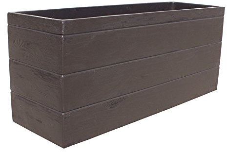 AnaParra Jardinera Rectangular Moderna en hormigón aligerado para Exterior Madera 90X29X37cm. Arlequin Wengue