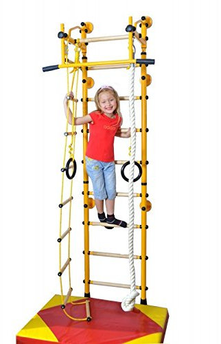 NiroSport Sprossenwand für Kinderzimmer M2 Klettergerüst Klimmzugstange Turnringe Klettertau Strickleiter