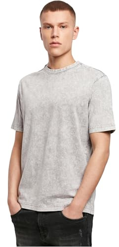 Build Your Brand Mens Acid Washed Tee T-Shirt, Grey Black, L