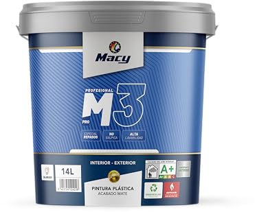 Macy Pintura Plástica Mate M-3 Antimoho para Interior y Exterior con Conservante Antimoho. 4 Litros. Color Blanco