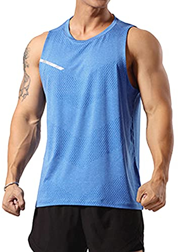 GYMAPE Herren Sportlich Trainieren Tanktops Ärmellos Muskel Laufshirts Ausbildung Schnelltrocknend Fitnessstudio Aktive Kleidung Blau XL