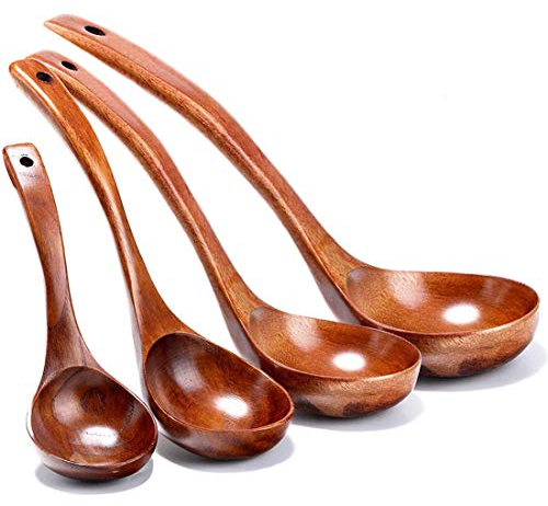 Doyingus - Cucharón de sopa de madera natural (4 unidades)