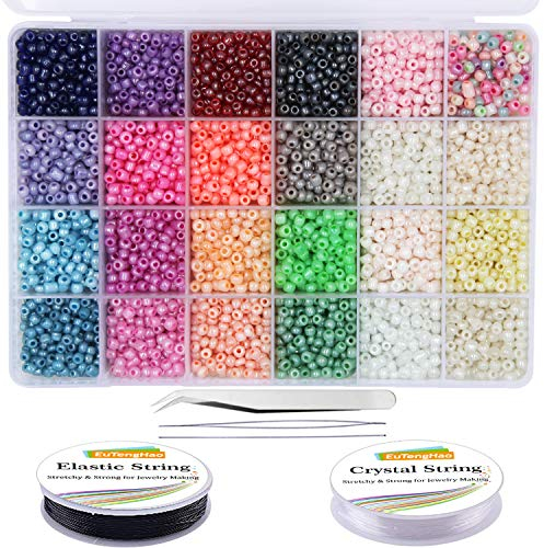 EuTengHao Lot de 6000 petites perles en verre pour loisirs créatifs, bracelets, colliers, travaux manuels, fabrication de bijoux(4mm, 250 par couleur, 24 couleurs)
