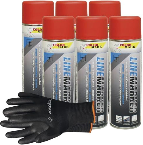 vasalat Dupli-Color Bodenmarkierungsspray für dauerhafte und stark abriebfeste Linien - Markierungsspray rot, 6 Stück