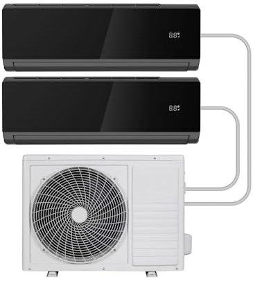 electriQ iQool Multi‑Split 2×12,000 BTU Smart Wall Heat Pump AC – Black, 2‑Zone Inverter System, A++/A+ Efficiency, Wi‑Fi/Voice, “I Feel” Sensor, Sleep Mode – Includes 5 m Pipe & Cable Kit