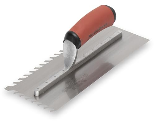 MARSHALLTOWN LayFlat Notch Trowel, 11x4 1/2 Inch, 3/8 Inch Notches, Made in the USA, Flooring and Tiling Trowel, LF3811SD