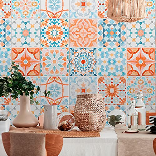 RE-COVERTILES - Fliesenaufkleber Badezimmer und Küche 24 Stck 10x10 cm - PS00235 PVC-Wanddekoration Wasserdicht Fliesen Mosaik Stil Azulejos-Zementfliesen