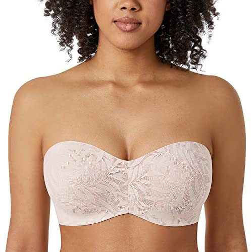 AISILIN Femme Soutien Gorge sans Bretelles Minimiseur Forte Poitrine avec Armature Dentelle Rose Blanc 100D