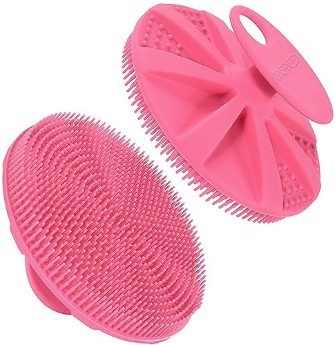 INNERNEED Food-Grade Soft Silicone Body Scrubber Shower Brush Handheld Cleansing Skin Brush, Gentle Exfoliating and Lather Well (Pink)