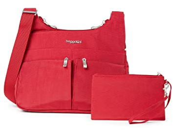 Baggallini Damen Crossbody Women 11x8.5 Medium Travel Bag Lightweight Water-Resistant Nylon Organized Handbag Purse Cross-Over-Umhängetasche, Apfel