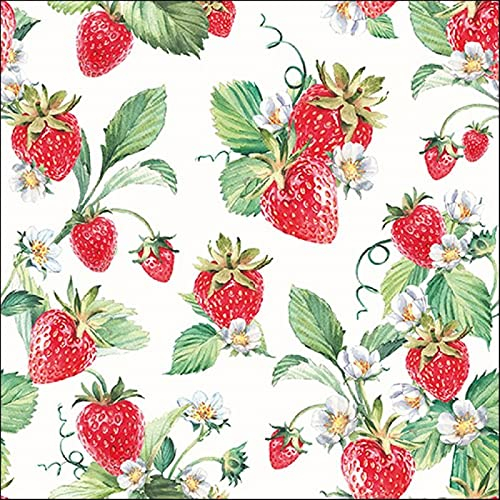Ambiente Serviette Lunch 33x33cm Motiv: Garden strawberries - Erdbeeren 20 Stück pro Packung