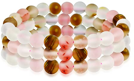 Bling Jewelry Satz Von 3 Semi Kostbaren Edelstein Matt Rosa Rosenquarz Runde Bead Ball 8Mm Stacking Stretch Armband Für Frauen Männer Teen Unisex